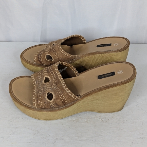 Vintage Xhilaration Y2K Chunky Leather Floral Faux Wood Slide Mules Sandals - Picture 5 of 9